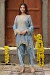 Buy_Farha Syed_Blue Kurta Chanderi Silk Tissue Dori Thread High-low Dhoti Pant Set _at_Aza_Fashions