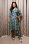 Buy_PRACHI KAMAT_Blue Chanderi Print Gul Boat Neck Kaftan With Pant _at_Aza_Fashions