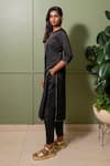 Shop_PRACHI KAMAT_Black Linen Satin Print Lily V Neck Embroidered Kurta Pant Set _Online_at_Aza_Fashions