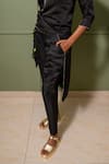 PRACHI KAMAT_Black Linen Satin Print Lily V Neck Embroidered Kurta Pant Set _at_Aza_Fashions