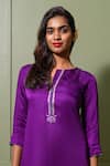 PRACHI KAMAT_Purple Linen Satin Print Flora V Neck Embroidered Back Kurta With Pant _Online_at_Aza_Fashions