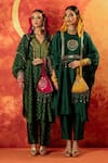 PRAHNAAYA_Green Handblocked Ajrakh Satin Hand Embroidered Gold Hira Kurta With Pant _Online_at_Aza_Fashions