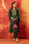 Shop_PRAHNAAYA_Green Handblocked Ajrakh Satin Hand Embroidered Gold Hira Kurta With Pant _Online_at_Aza_Fashions