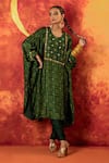 Buy_PRAHNAAYA_Green Kurta Satin Silk Handblocked Ajrakh Hand Embroidered Sitara With Pant _at_Aza_Fashions