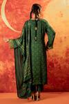 Shop_PRAHNAAYA_Green Kurta Handblocked Ajrakh Satin Silk Hand Sitara Straight Set _at_Aza_Fashions