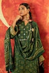 Shop_PRAHNAAYA_Green Kurta Handblocked Ajrakh Satin Silk Hand Sitara Straight Set _Online_at_Aza_Fashions