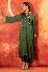 Buy_PRAHNAAYA_Green Kurta Satin Silk Handblocked Ajrakh Hand Embroidered Sitara With Pant _Online_at_Aza_Fashions