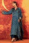 Buy_PRAHNAAYA_Blue Kurta Handblocked Ajrakh Satin Silk Hand Embroidered Heena Pant Set _Online_at_Aza_Fashions