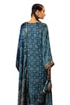 Shop_PRAHNAAYA_Blue Kurta Handblocked Ajrakh Satin Silk Hand Embroidered Heena Pant Set 