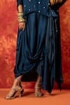 PRAHNAAYA_Blue Vegan Satin Hand Embroidered Saba Festive Blocked Kaftan Tunic With Skirt _Online_at_Aza_Fashions