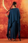 Shop_PRAHNAAYA_Blue Kaftan Tunic And Skirt Vegan Satin Hand Saba Set With Detached Drape _at_Aza_Fashions