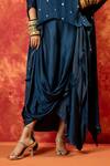 Shop_PRAHNAAYA_Blue Kaftan Tunic And Skirt Vegan Satin Hand Saba Set With Detached Drape _Online_at_Aza_Fashions