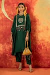 Buy_PRAHNAAYA_Green Vegan Satin Hand Embroidered Gold Sequins Round Masbah Kurta With Pant _at_Aza_Fashions