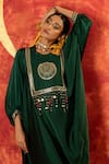 Shop_PRAHNAAYA_Green Vegan Satin Hand Embroidered Gold Sequins Round Masbah Kurta With Pant _Online_at_Aza_Fashions