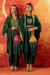 Buy_PRAHNAAYA_Green Vegan Satin Hand Embroidered Gold Sequins Round Masbah Kurta With Pant 