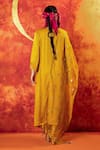 Shop_PRAHNAAYA_Yellow Kurta And Pant Vegan Satin Embroidery Luna Round Sequin & Set _at_Aza_Fashions