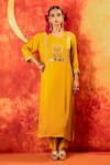 PRAHNAAYA_Yellow Kurta And Pant Vegan Satin Embroidery Luna Round Sequin & Set _Online_at_Aza_Fashions