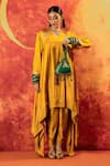 Buy_PRAHNAAYA_Yellow Vegan Satin Embroidery Luna Sequin Asymmetric Kurta With Dhoti Pant _Online_at_Aza_Fashions