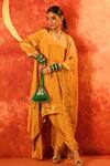 Buy_PRAHNAAYA_Yellow Kurta And Dhoti Pant Vegan Satin Embroidery Sequin Asymmetric & Set _at_Aza_Fashions