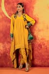 PRAHNAAYA_Yellow Kurta And Dhoti Pant Vegan Satin Embroidery Sequin Asymmetric & Set _Online_at_Aza_Fashions