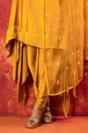 PRAHNAAYA_Yellow Kurta And Dhoti Pant Vegan Satin Embroidery Sequin Asymmetric & Set _at_Aza_Fashions