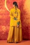 Shop_PRAHNAAYA_Yellow Vegan Satin Embroidery Luna Collar Sequin Tunic With Oversized Pant _at_Aza_Fashions