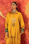 Buy_PRAHNAAYA_Yellow Vegan Satin Embroidery Luna Collar Sequin Tunic With Oversized Pant _Online_at_Aza_Fashions