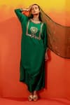 Shop_PRAHNAAYA_Green Kurta And Pant Vegan Satin Embroidery Luna Round Sequin Straight & Set _Online_at_Aza_Fashions