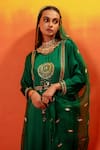 PRAHNAAYA_Green Kurta And Pant Vegan Satin Embroidery Luna Round Sequin Straight & Set _at_Aza_Fashions