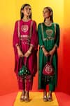 Shop_PRAHNAAYA_Green Kurta And Pant Vegan Satin Embroidery Luna Round Sequin Straight & Set 