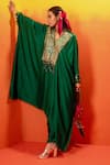 PRAHNAAYA_Green Vegan Satin Embroidery Luna V-neck Sequin Kaftan With Wrap Skirt _at_Aza_Fashions