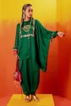 Buy_PRAHNAAYA_Green Vegan Satin Embroidery Luna Round Sequin Short Tunic With Dhoti Skirt _at_Aza_Fashions