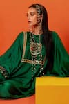 Shop_PRAHNAAYA_Green Vegan Satin Embroidery Luna Round Sequin Short Tunic With Dhoti Skirt 