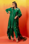 Buy_PRAHNAAYA_Green Kurta And Dhoti Pant Vegan Satin Embroidery Luna Plunge Asymmetric & Set _at_Aza_Fashions