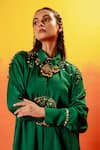 PRAHNAAYA_Green Vegan Satin Embroidery Luna Collar Sequin Tunic With Oversized Pant _at_Aza_Fashions