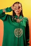 Buy_PRAHNAAYA_Green Vegan Satin Embroidery Luna Collar Sequin Tunic With Oversized Pant 