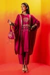 Buy_PRAHNAAYA_Pink Kurta And Pant Vegan Satin Embroidery Luna Round Straight With _at_Aza_Fashions