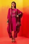 Shop_PRAHNAAYA_Pink Kurta And Pant Vegan Satin Embroidery Luna Round Straight With _at_Aza_Fashions