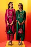 PRAHNAAYA_Pink Kurta And Pant Vegan Satin Embroidery Luna Round Straight With _Online_at_Aza_Fashions