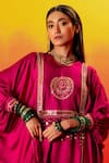 Shop_PRAHNAAYA_Pink Kurta And Pant Vegan Satin Embroidery Luna Round Straight With _Online_at_Aza_Fashions