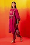 Buy_PRAHNAAYA_Pink Kurta And Pant Vegan Satin Embroidery Luna Round Straight With 