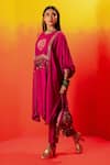 Buy_PRAHNAAYA_Pink Kurta And Pant Vegan Satin Embroidery Luna Round Straight & Set _Online_at_Aza_Fashions