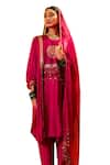 PRAHNAAYA_Pink Kurta And Pant Vegan Satin Embroidery Luna Round Straight & Set _at_Aza_Fashions