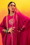 Buy_PRAHNAAYA_Pink Kurta And Pant Vegan Satin Embroidery Luna Round Straight & Set 