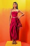 PRAHNAAYA_Pink Vegan Satin Embroidery Beads Sweetheart Gota Draped Skirt And Corset Set _Online_at_Aza_Fashions