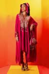 Buy_PRAHNAAYA_Pink Vegan Satin Embroidery Luna V-neck Pearl Kaftan With Pant _at_Aza_Fashions