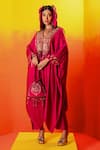 Buy_PRAHNAAYA_Pink Vegan Satin Embroidery Luna V-neck Pearl Kaftan With Pant _Online_at_Aza_Fashions