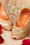 Shop_House of Vian_Gold Sequin Pariza Zardozi Embellished Juttis _at_Aza_Fashions