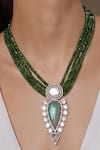 Shop_Joules By Radhika_Green Polki Embellished Pendant Necklace _at_Aza_Fashions