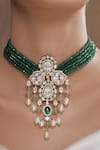 Shop_Joules by Radhika_Green Pearl Floral Carved Pendant Choker _at_Aza_Fashions